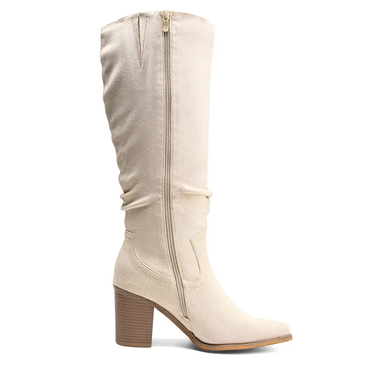 Suede Snip Toe Knee-High Riding Boots