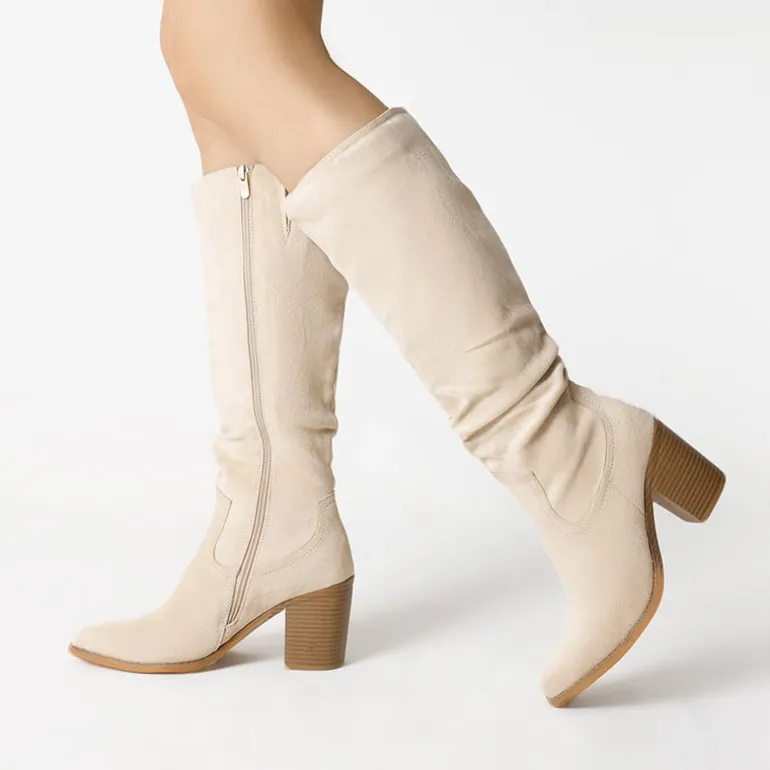 Suede Snip Toe Knee-High Riding Boots