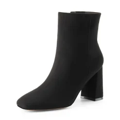 Suqare-Toe Block Heel Ankle Boots