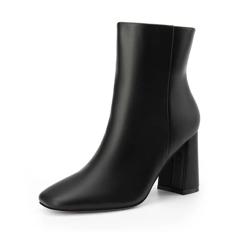 Suqare-Toe Block Heel Ankle Boots