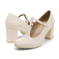 T-Strap Mary Jane Pumps with Chunky Heel