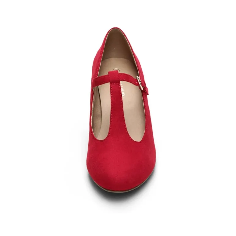 T-Strap Mary Jane Pumps with Chunky Heel