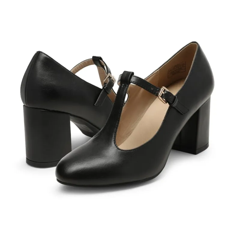 T-Strap Mary Jane Pumps with Chunky Heel
