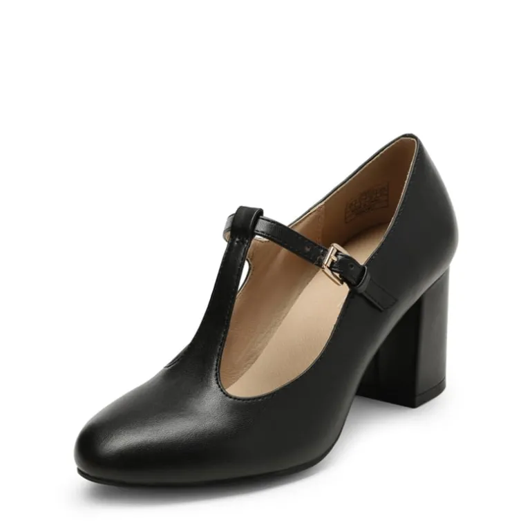 T-Strap Mary Jane Pumps with Chunky Heel