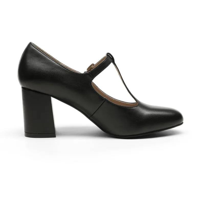 T-Strap Mary Jane Pumps with Chunky Heel