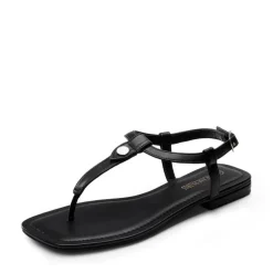 T-Strap Thong Flat Sandals With Silk Ribbon