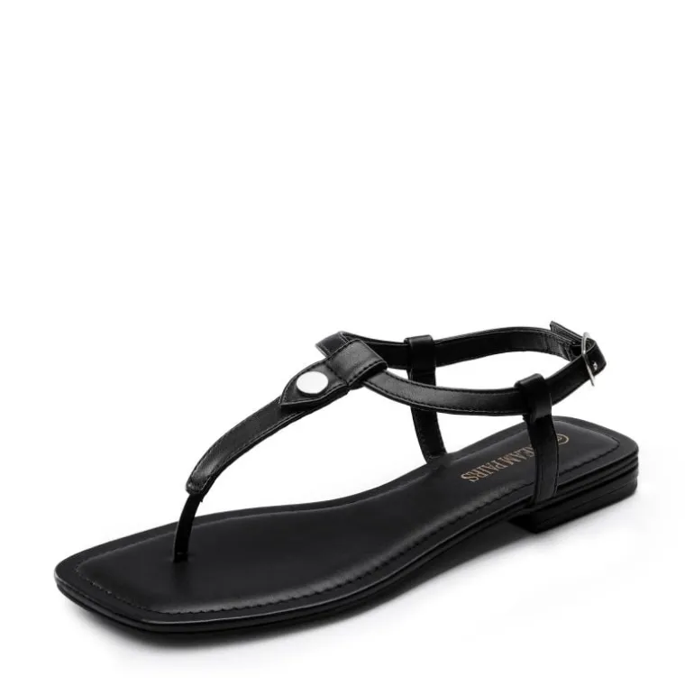 T-Strap Thong Flat Sandals With Silk Ribbon
