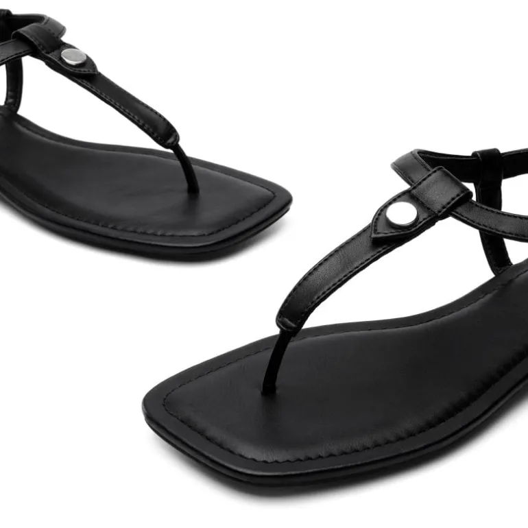 T-Strap Thong Flat Sandals With Silk Ribbon