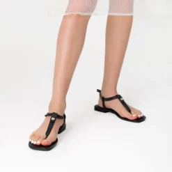 T-Strap Thong Flat Sandals With Silk Ribbon