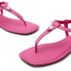 T-Strap Thong Flat Sandals With Silk Ribbon