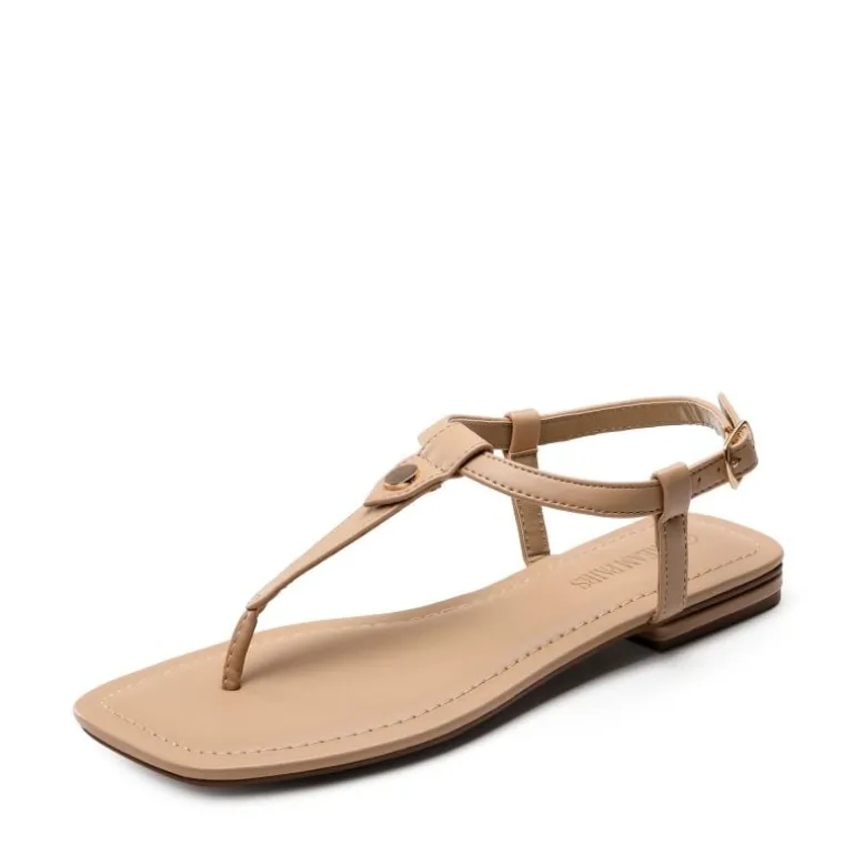 T-Strap Thong Flat Sandals With Silk Ribbon