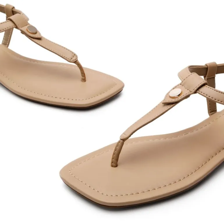 T-Strap Thong Flat Sandals With Silk Ribbon