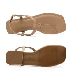 T-Strap Thong Flat Sandals With Silk Ribbon