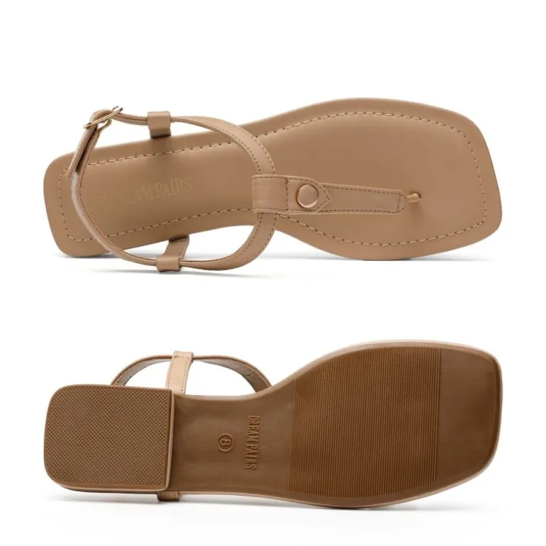 T-Strap Thong Flat Sandals With Silk Ribbon