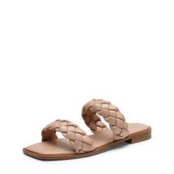 Two Straps Square Toe Braided Flat Sandals