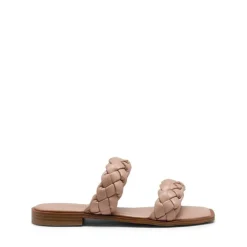 Two Straps Square Toe Braided Flat Sandals