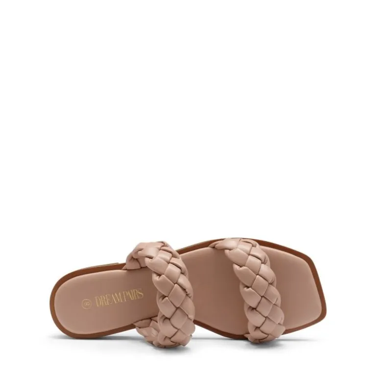Two Straps Square Toe Braided Flat Sandals