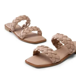 Two Straps Square Toe Braided Flat Sandals