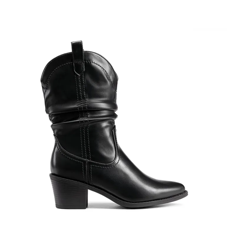 V-cut Cuff Mid Calf Cowboy Boots
