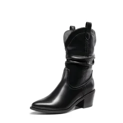 V-cut Cuff Mid Calf Cowboy Boots