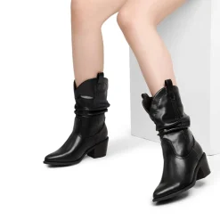 V-cut Cuff Mid Calf Cowboy Boots