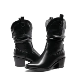 V-cut Cuff Mid Calf Cowboy Boots