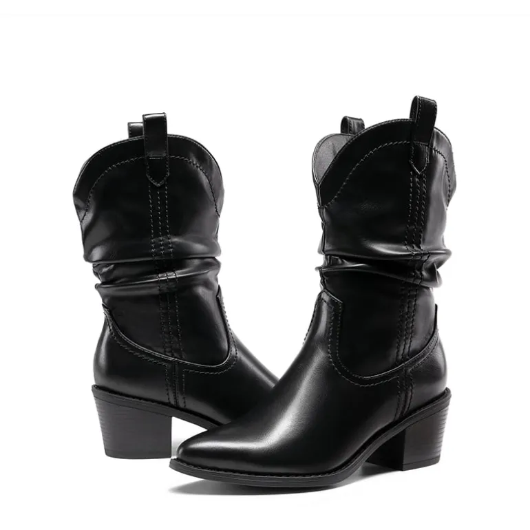 V-cut Cuff Mid Calf Cowboy Boots