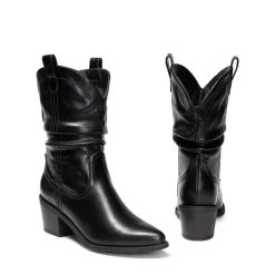 V-cut Cuff Mid Calf Cowboy Boots