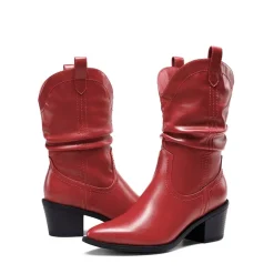 V-cut Cuff Mid Calf Cowboy Boots