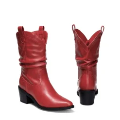V-cut Cuff Mid Calf Cowboy Boots