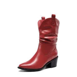 V-cut Cuff Mid Calf Cowboy Boots