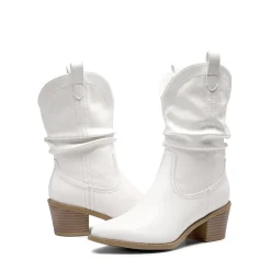V-cut Cuff Mid Calf Cowboy Boots