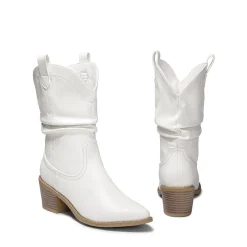 V-cut Cuff Mid Calf Cowboy Boots
