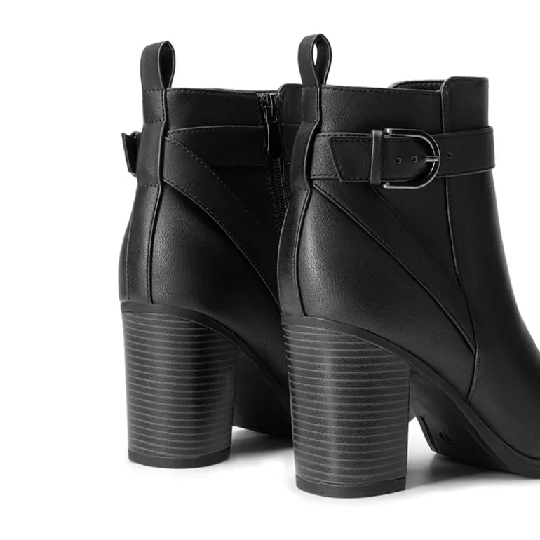 Vegan Leather Chunky Heel Ankle Boots