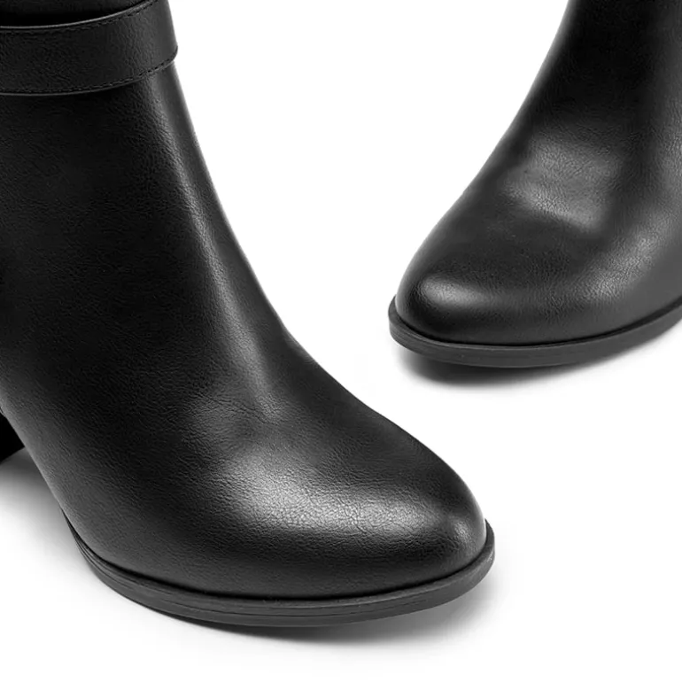 Vegan Leather Chunky Heel Ankle Boots