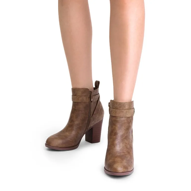 Vegan Leather Chunky Heel Ankle Boots