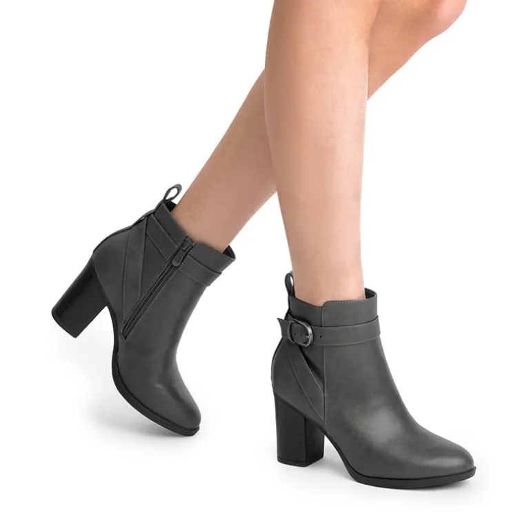 Vegan Leather Chunky Heel Ankle Boots