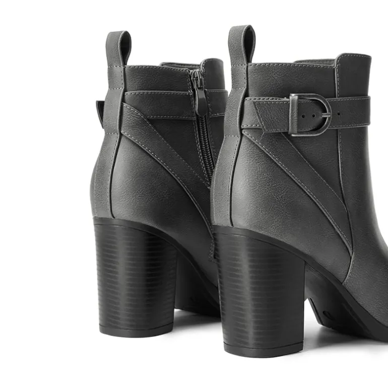 Vegan Leather Chunky Heel Ankle Boots