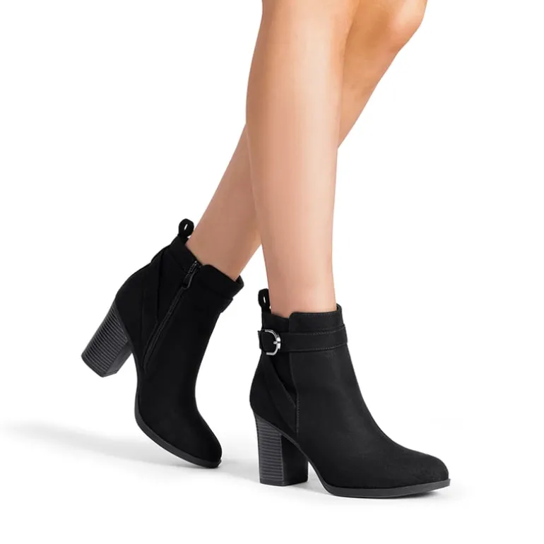 Vegan Leather Chunky Heel Ankle Boots