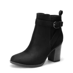 Vegan Leather Chunky Heel Ankle Boots