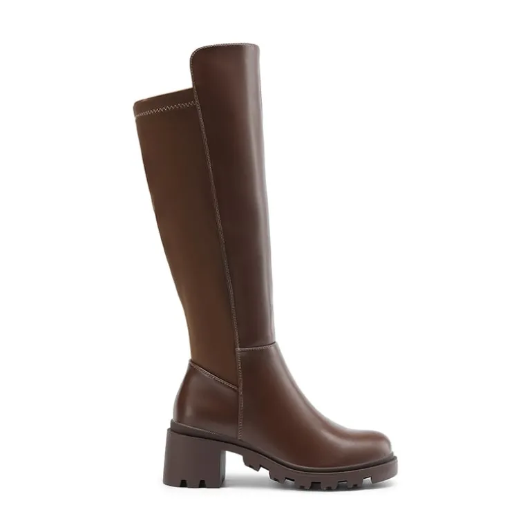 Vegan Leather Chunky Stretch Knee-High Boots