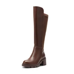 Vegan Leather Chunky Stretch Knee-High Boots