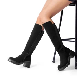 Vegan Leather Chunky Stretch Knee-High Boots