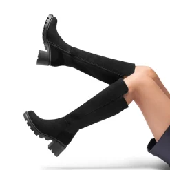 Vegan Leather Chunky Stretch Knee-High Boots