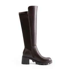 Vegan Leather Chunky Stretch Knee-High Boots