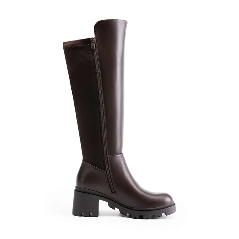 Vegan Leather Chunky Stretch Knee-High Boots