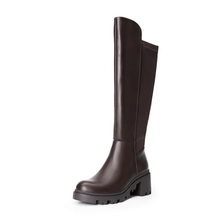 Vegan Leather Chunky Stretch Knee-High Boots