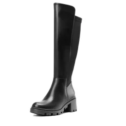 Vegan Leather Chunky Stretch Knee-High Boots