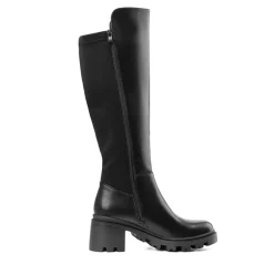 Vegan Leather Chunky Stretch Knee-High Boots