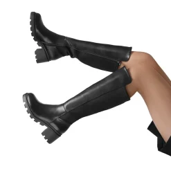 Vegan Leather Chunky Stretch Knee-High Boots